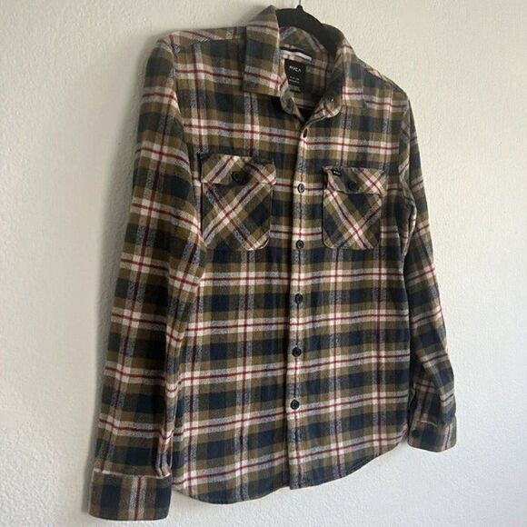 RVCA Mens Brown Flannel Button Up Shirt That’ll Work Long Sleeve Size Small - Picture 10 of 11